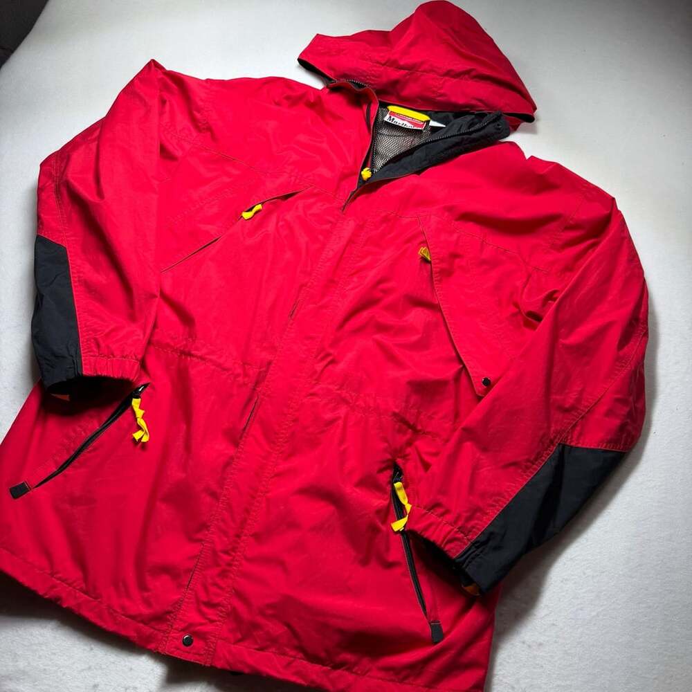 Vintage 90s Marlboro Adventure Team Red Black Hooded Windbreaker Rain Jacket